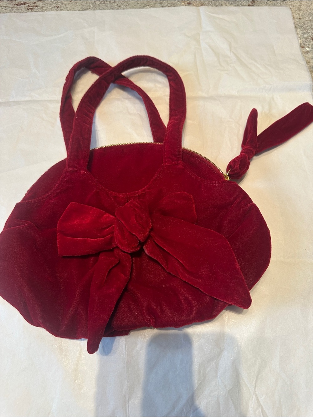 Red Velvet Bow Handle Bag - Women